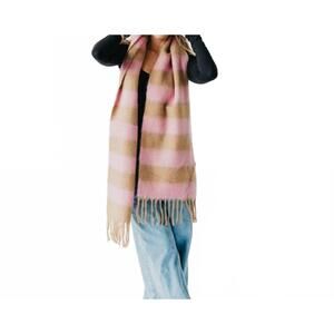NEW PRETTY SIMPLE stevie striped tassel scarf in tan/pink
